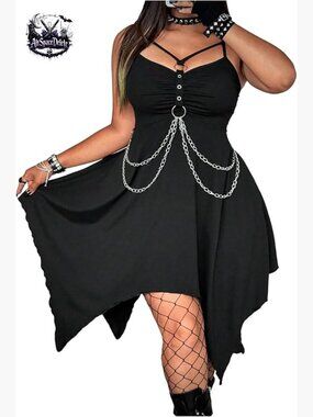 Plus Size Gothic Punk Chain Ruched Backless Mini Dress for Parties